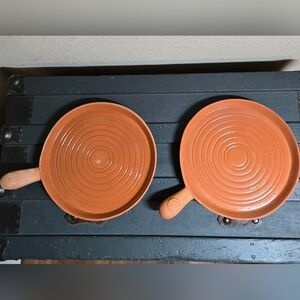 Benston West Terracotta Tortilla Warmer Flat Skillets Lot Of 2 10in Warmers